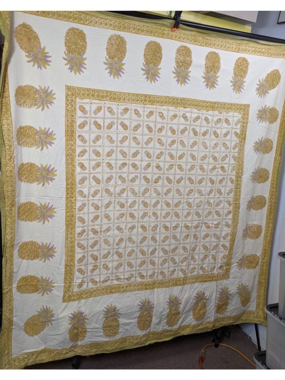 Vintage Couleur Nature Bruno Lamy Square Tablecloth 71" x 71" Yellow Pineapple